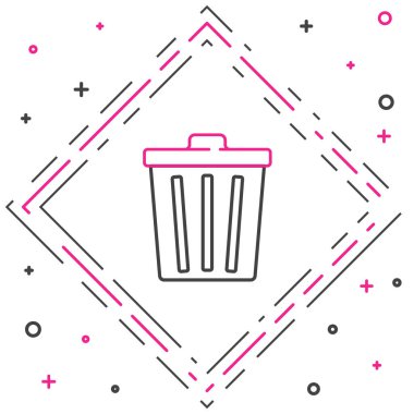 Çöp kutusu simgesi beyaz arkaplanda izole edildi. Çöp kutusu tabelası. Sepet simgesini geri dönüştür. Ofis çöpü ikonu. Renkli taslak konsepti. Vektör.