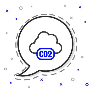 Bulut simgesindeki çizgi CO2 emisyonları beyaz arkaplanda izole edildi. Karbondioksit formülü, duman kirliliği konsepti, çevre konsepti. Renkli taslak konsepti. Vektör