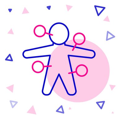 Beyaz arka planda izole edilmiş çizgi Voodoo bebek simgesi. Renkli taslak konsepti. Vektör