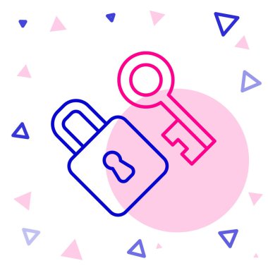 Beyaz arkaplanda anahtar simgesi izole edilmiş Satır Kilidi. Aşk sembolü ve anahtar deliği işareti. Renkli taslak konsepti. Vektör