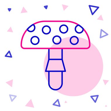 Amanita muscaria hattı ya da beyaz arka planda izole edilmiş agarik halüsinojenik mantar mantarı ikonu. Benekli zehirli mantar. Renkli taslak konsepti. Vektör
