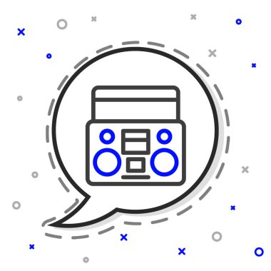 Beyaz arkaplanda iki hoparlör simgesi olan Line Home stereo. Müzik sistemi. Renkli taslak konsepti. Vektör