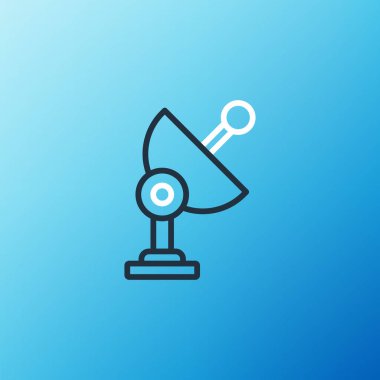 Radar simgesi mavi arkaplanda izole edildi. Arama sistemi. Uydu sinyali. Renkli taslak konsepti. Vektör