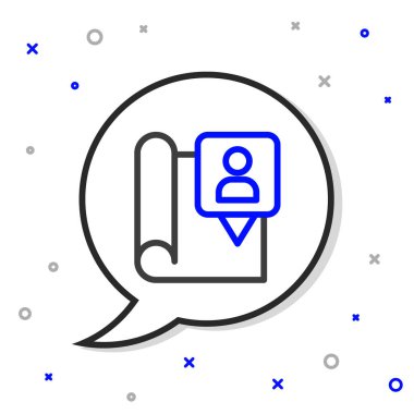 Beyaz arkaplanda konum imleci simgesi izole edilmiş çizgi haritası. Renkli taslak konsepti. Vektör