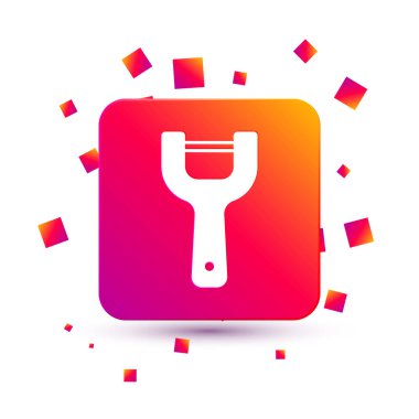 Beyaz sebze soyacağı simgesi beyaz arkaplanda izole edilmiş. Sebze temizlemek için bıçak. Mutfak eşyası, alet edevat. Kare renk düğmesi. Vektör.