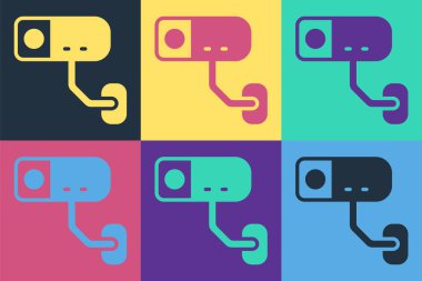 Pop sanat güvenlik kamerası ikonu renk arkaplanda izole edildi. Vektör.