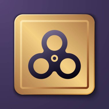 Mor Fidget döndürme simgesi mor arkaplanda izole edildi. Stres giderici oyuncak. Moda bir el çevirme makinesi. Altın kare düğme. Vektör