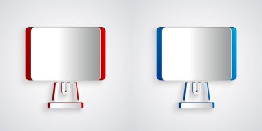 Kağıt kesimi Bilgisayar monitörü simgesi gri arkaplanda izole edildi. Elektronik cihaz. Ön manzara. Kağıt sanatı tarzı. Vektör