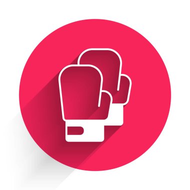 Uzun gölgeli beyaz boks eldiveni ikonu. Kırmızı daire düğmesi. Vektör