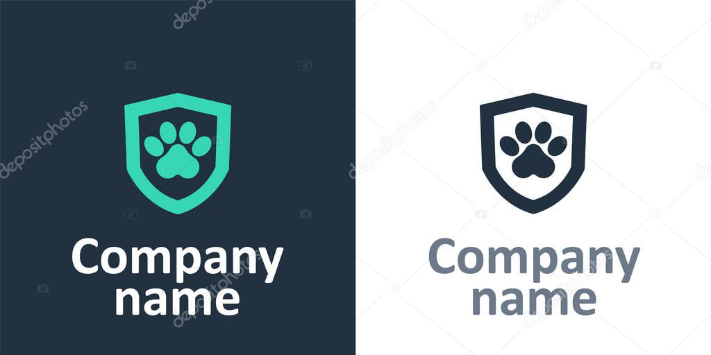 Logotype Animal health insurance icon isolated on white background. Pet protection concept. Dog or cat paw print. Logo design template element. Vector