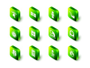 Klasik halı, bilek saati, tüttürme piposu, antika saat, kolyede madalyon, eski gramofon, mikrofon ve taşınabilir video oyun konsolu simgesi. Vektör