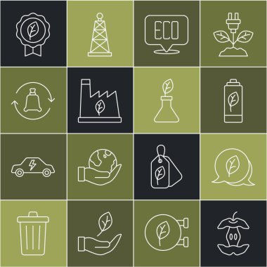 Apple çekirdeği, Yaprak Eko sembolü, doğa yaprağı aküsü, bitki geri dönüşüm çöpü, geri dönüşümlü çöp ve üreme ikonu. Vektör