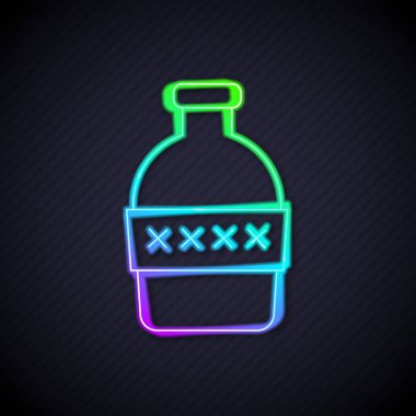 Parlayan neon hattı. Siyah arka planda izole edilmiş bir su ikonu şişesi. Soda su içme tabelası. Vektör