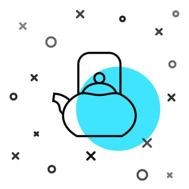 Siyah çizgi Kettle beyaz arkaplanda ikon olarak izole edilmiş. Çaydanlık ikonu. Rastgele dinamik şekiller. Vektör