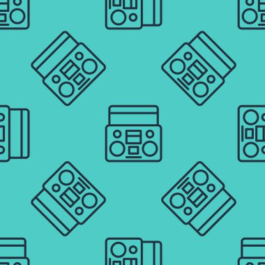 Yeşil arka planda iki hoparlör simgesine sahip siyah çizgi ev teybi izole edilmiş. Müzik sistemi. Vektör