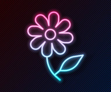 Parlayan neon hattı çiçek simgesi siyah arkaplanda izole edildi. Tatlı doğal yemek. Vektör