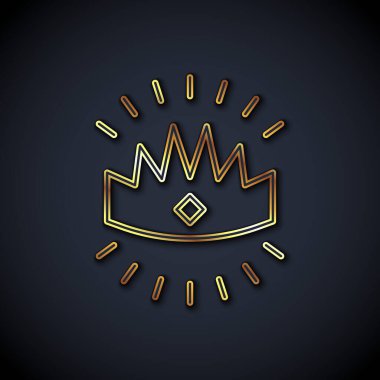 Altın çizgili Kral taç simgesi siyah arkaplanda izole edildi. Vektör
