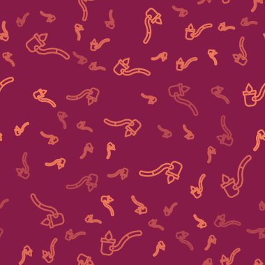 Kahverengi çizgi sauna kepçe simgesi kırmızı arka planda izole edilmiş. Vektör