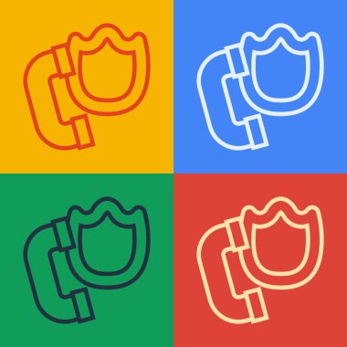 Güvenlik kalkanı simgesinin izole edildiği bir telefon hattı. Telefon işareti. Vektör