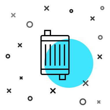 Siyah çizgi araba soğutma sistemi simgesi beyaz arka planda izole edildi. Rastgele dinamik şekiller. Vektör