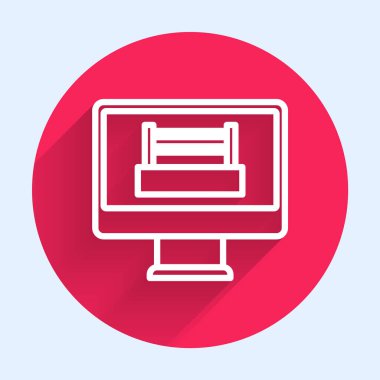 Televizyon ekranındaki beyaz çizgi boks ring gösterisi uzun gölge arkaplanı ile izole edilmiş. Kırmızı daire düğmesi. Vektör