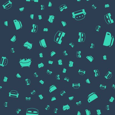 Otel odası yatağını, kanepeyi, küveti ve kahve fincanını kusursuz bir şekilde ayarla. Vektör