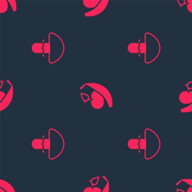 Mantarı, elmayı ve muzu dikişsiz desene göre ayarla. Vektör