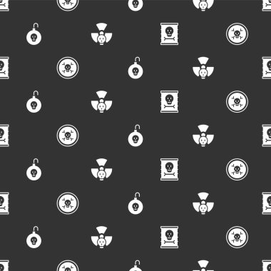 Radyoaktif atığı varile, kemiğe ve kafatasına, nükleer bombaya ve kusursuz kalıba yerleştir. Vektör