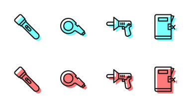 Polis megafonu, el feneri, ıslık ve istasyon klasörü simgesini ayarla. Vektör