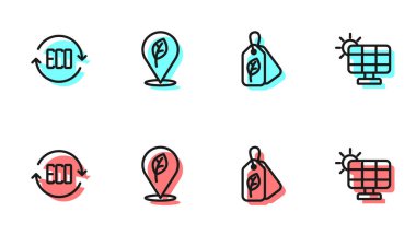 Etiketi yaprak, Yaprak Çevre sembolü, Konum ve Güneş enerjisi simgesi ile ayarla. Vektör