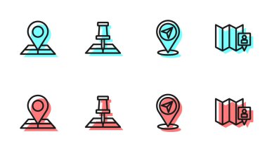 Satır Harita iğnesini, konum işaretleyicili katlanmış haritayı ve simgeyi ayarla. Vektör