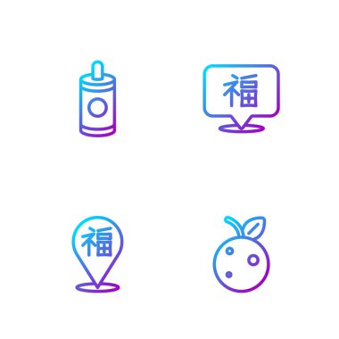 Şeftali, şeftali, nektarin, Çin Yeni Yılı, Havai fişek ve... Renk simgeleri. Vektör