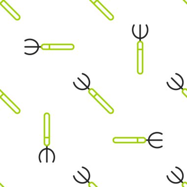 Çizgi Bahçesi ikonu beyaz arka planda izole edilmiş pürüzsüz desen. Bahçe çatalı işareti. Bahçecilik, tarım, çiftçilik aleti. Vektör