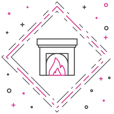 Beyaz arka planda izole edilmiş çizgi iç şömine ikonu. Renkli taslak konsepti. Vektör