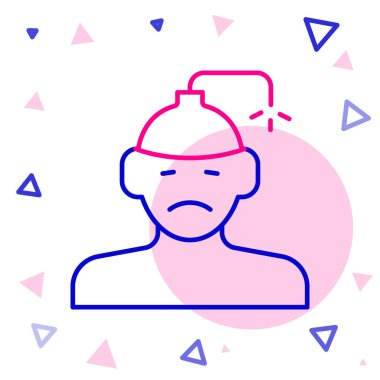 Beyin sarsıntısı, baş ağrısı, baş dönmesi, beyaz arka planda izole edilmiş migren ikonu. Renkli taslak konsepti. Vektör