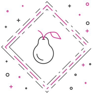 Beyaz arkaplanda çizgi Pear simgesi izole edildi. Yaprak sembollü meyve. Renkli taslak konsepti. Vektör