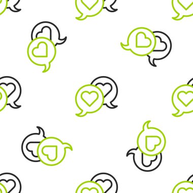 Konuşma baloncuğu simgesindeki Çizgi Kalbi beyaz arkaplanda kusursuz desen izole etti. Sevgililer günün kutlu olsun. Vektör