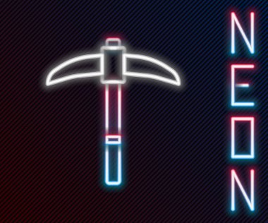 Parlayan neon çizgisi Kazma simgesi siyah arkaplanda izole edildi. Renkli taslak konsepti. Vektör