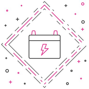 Çizgi Araba bataryası simgesi beyaz arka planda izole edildi. Akümülatör bataryası enerji ve elektrik akümülatörü bataryası. Renkli taslak konsepti. Vektör