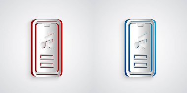 Kağıt kesiği Müzik çalar simgesi gri arkaplanda izole edildi. Taşınabilir müzik cihazı. Kağıt sanatı tarzı. Vektör