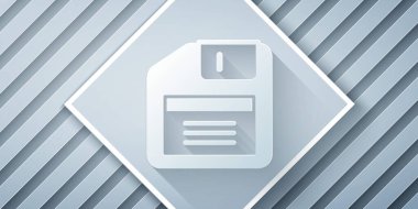 Gri arkaplanda bilgisayar veri depolama simgesi için kağıt kesimi Disket diski izole edildi. Disket işareti. Kağıt sanatı tarzı. Vektör