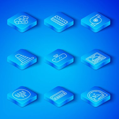 Hat değiştirici, araba aynası, ses, yıkama, otomotiv turbo şarj aleti, trafik konisi, motorlu araba motoru ve motor benzin göstergesi ikonu. Vektör