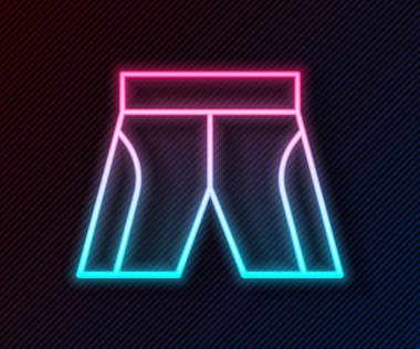 Parlak neon çizgi Short veya pantolon simgesi siyah arkaplanda izole. Vektör.