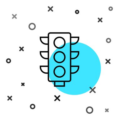 Beyaz arkaplanda siyah çizgi trafik ışığı simgesi izole edildi. Rastgele dinamik şekiller. Vektör.