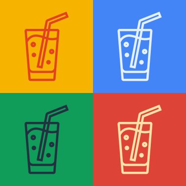 Renk arkaplanında su ikonu olan pop sanat eseri. Soda bardağı. Vektör.