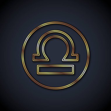 Altın çizgi Terazi burç simgesi siyah arka planda izole edilmiş. Astrolojik yıldız falı koleksiyonu. Vektör