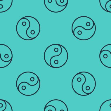 Siyah çizgi Yin Yang 'ın sembolü uyum ve denge simgesi yeşil arkaplanda izole edilmiş pürüzsüz desen. Vektör