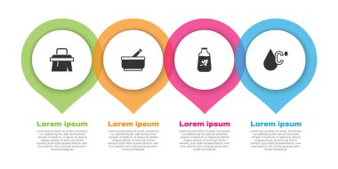 Sauna fırçasını, havan topuzunu, gerekli yağ şişesini ve su ısısını ayarlayın. Ticari bilgi şablonu. Vektör