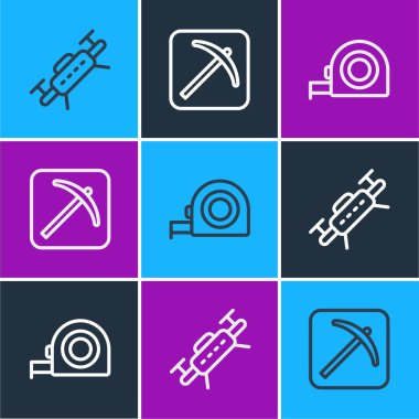 Hat dronu, rulet inşaatı ve kazma ikonu. Vektör