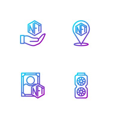 Hat Video Grafik Kartı, NFT Dijital Şifreleme Sanatı ve. Renk simgeleri. Vektör